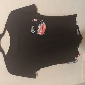 Dear lover Rose Black Women's Casual printed Splicing Pullover Pocket T-shirt